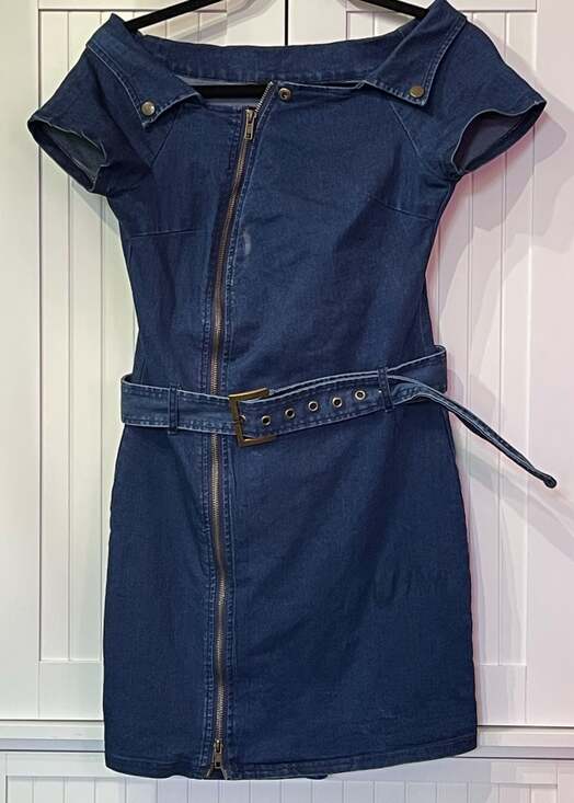 Fashion Nova Dresses & Skirts - Fashion Nova Off-the-Shoulder Zip Front Denim Mini Dress with Belt